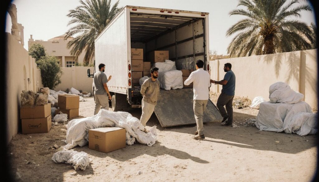 Moving day in Ras Al Khaimah with guys loading a truck.